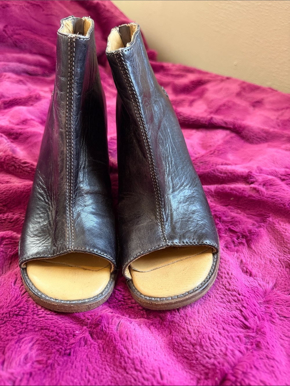 BED|STU Brown Leather Open-Toe Mule Boots